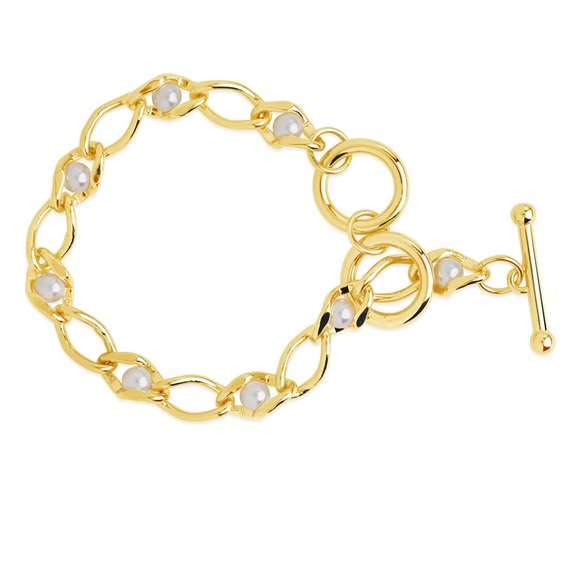 Sterling Forever 14K Gold Plated Amedea Synthetic Pearl Chain Bracelet Gold, OS - Picture 6 of 11